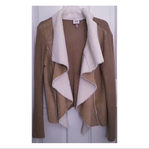 Knox Rose Sweaters - KnoxRose Open Sweater XL Knit Faux Suede Shearling